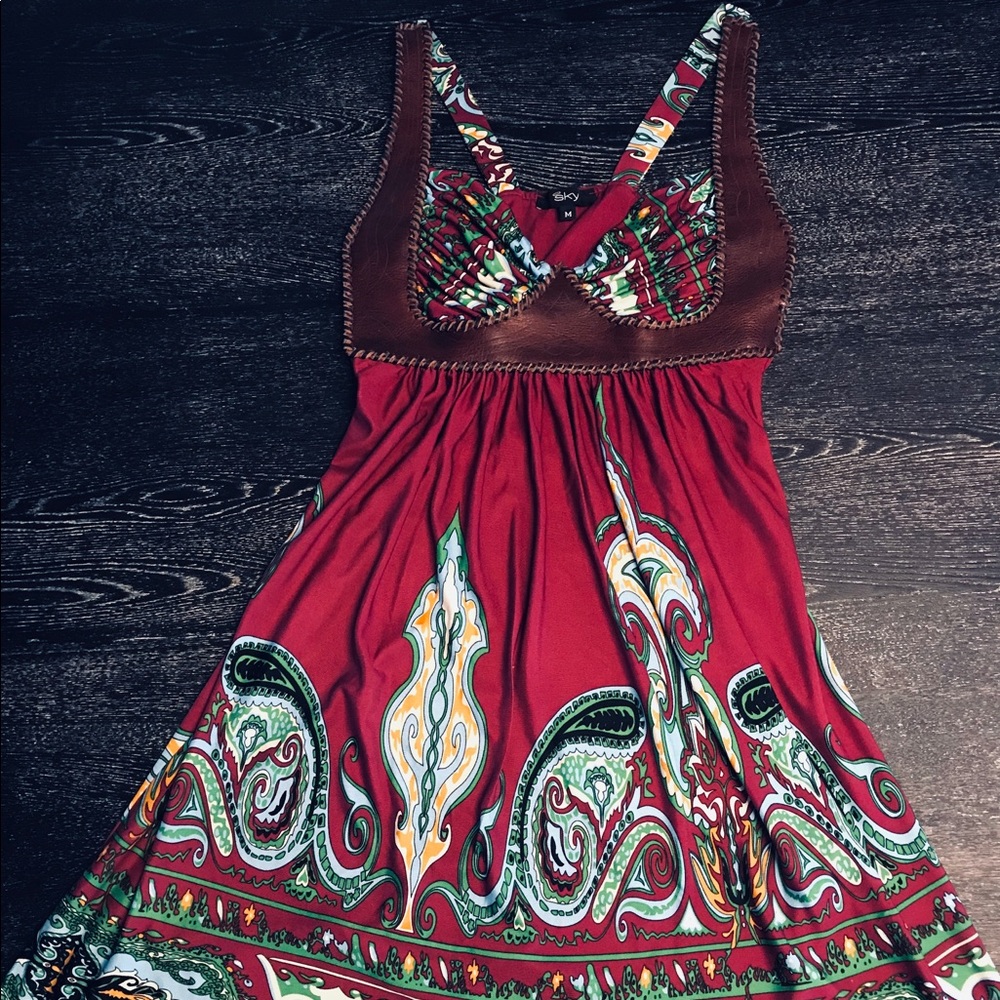 Leather Trimmed Sky Dress